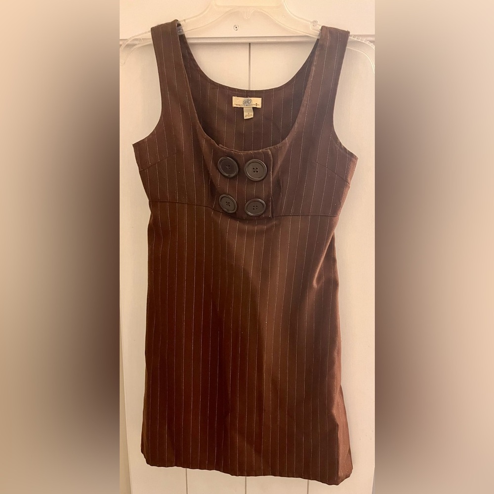 So Wear It Declare It Chocolate Brown Pinstripe Button-Front Mini Dress